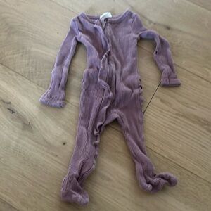 Organic Waffle Basic Zip Footie, purple 3/6M Spearmint